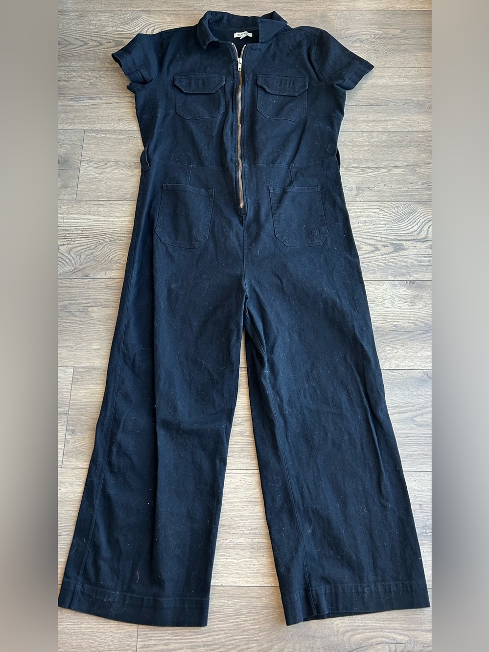 Albion Black Short-Sleeve Jumpsuit with Front Zip